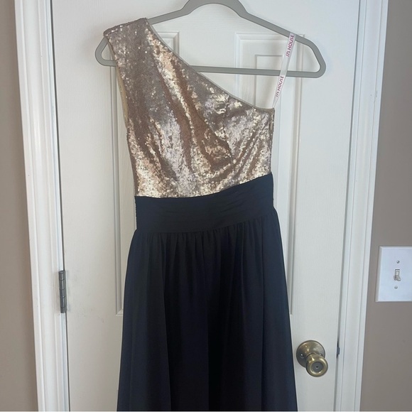 JJ’s House A Line One Shoulder Floor Length Chiffon Sequin Dress XS NEW! - Picture 5 of 9